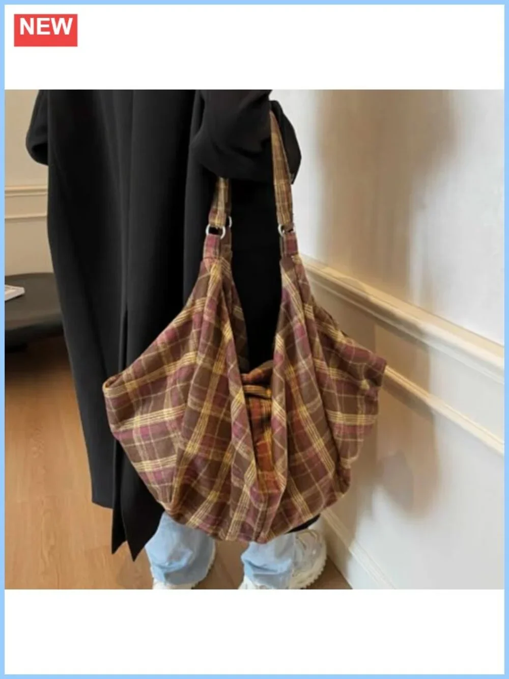 Woolen Plaid Tote Bag Purse Women's Slouchy Hobo Shoulder Bag